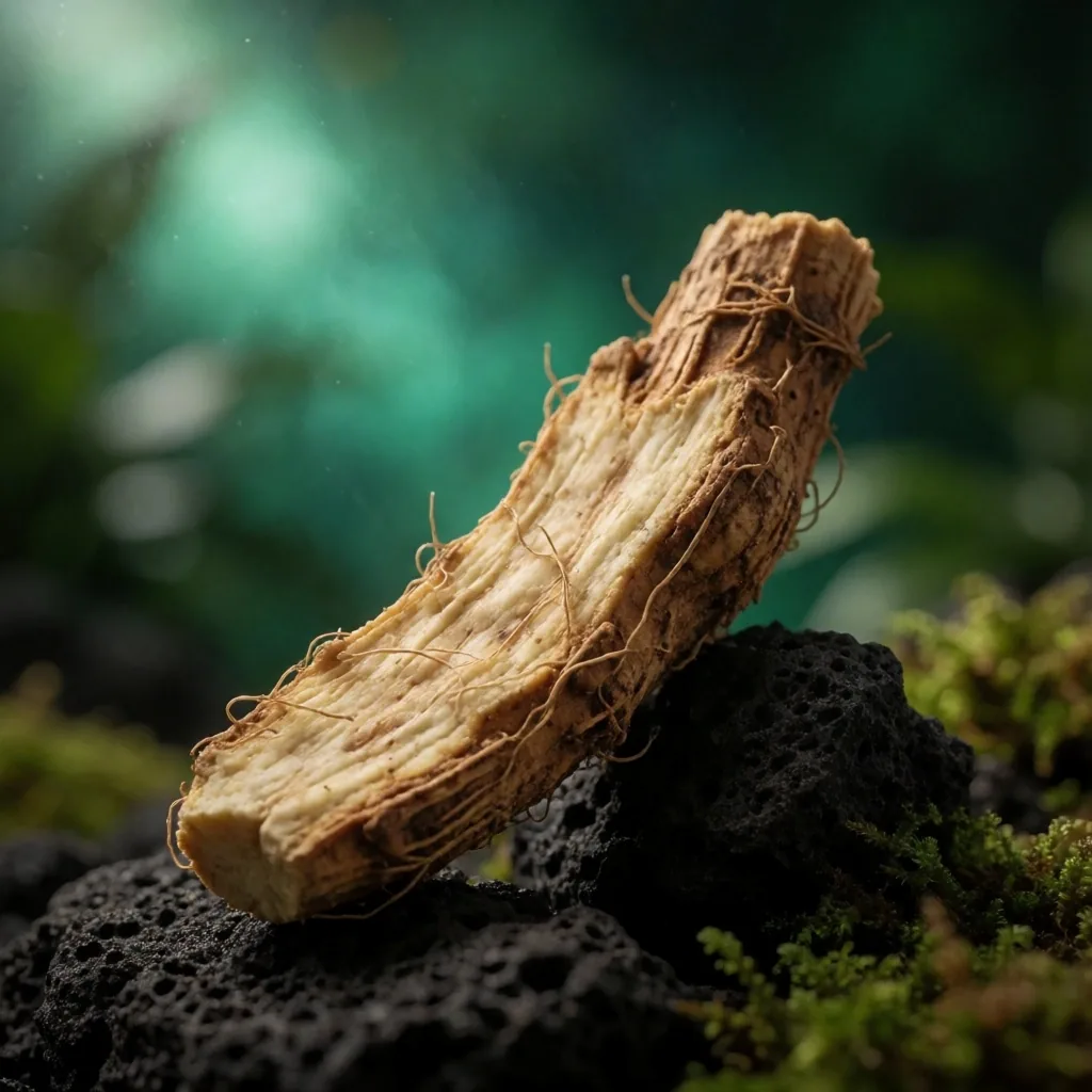 Fresh botanical root on dark stone